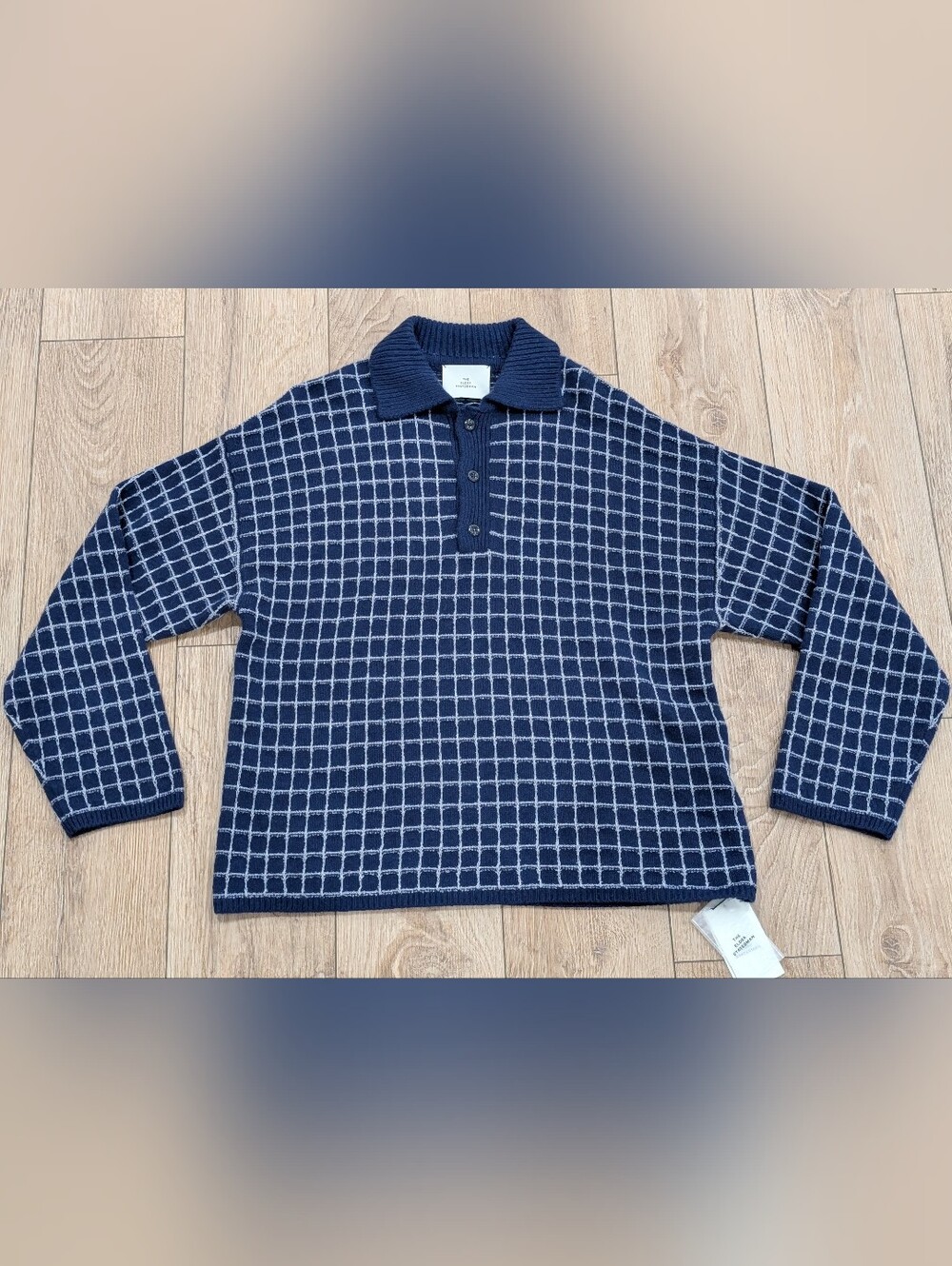 $1490 Mens The Elder Statesmen "Dume" Grid Cashmere Polo Sweater Navy Small
